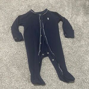 Ralph Lauren Navy Blue button footie‎ sleeper 6 months